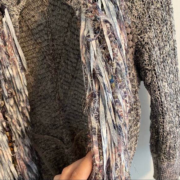 Byron Lars Beauty Mark Gray Silver Fringe Cardigan Sweater 2 - Picture 14 of 16